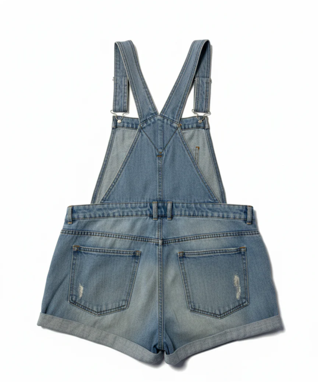 Pull & Bear Blue Distressed Denim Overall Shorts