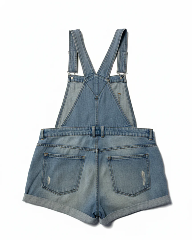 Pull & Bear Blue Distressed Denim Overall Shorts
