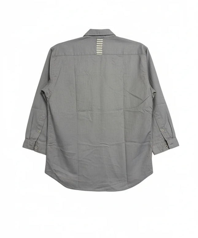 Zara Man Grey Cotton Button-Down Shirt with Striped Pocket