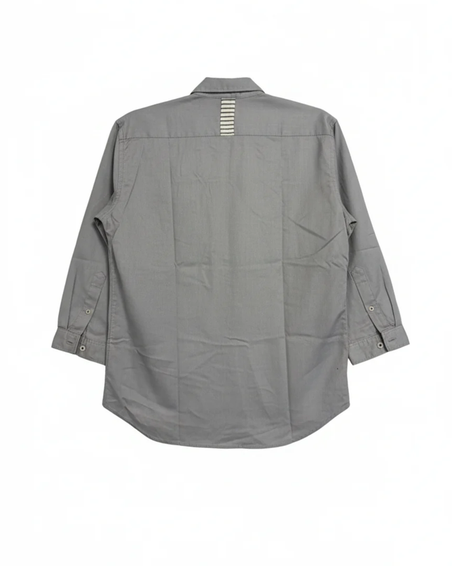 Zara Man Grey Cotton Button-Down Shirt with Striped Pocket