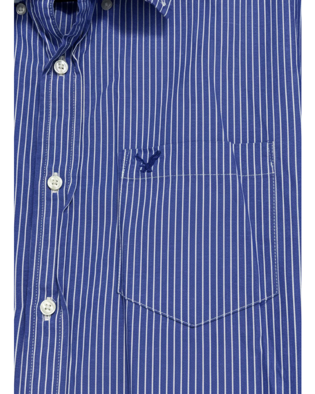 American Eagle Blue and White Striped Button Down Shirt