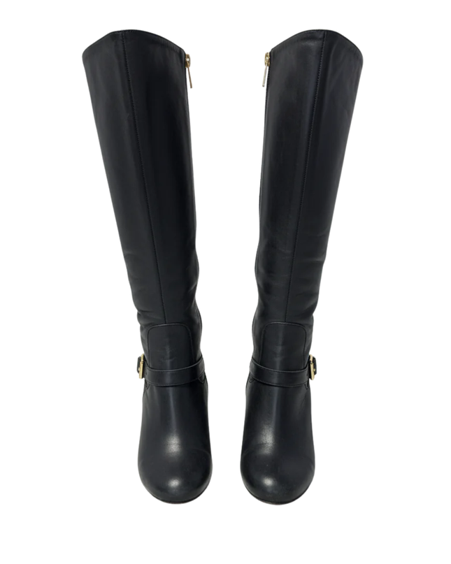 Vince Camuto Black Leather Pointed-Toe Heeled Boots