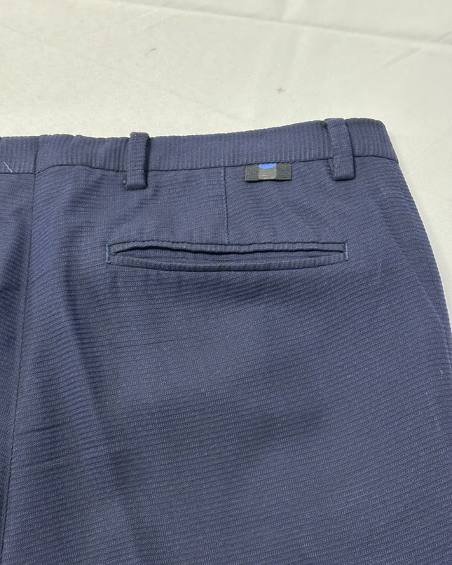 Zara Man Navy Blue Textured Slim Fit Trousers
