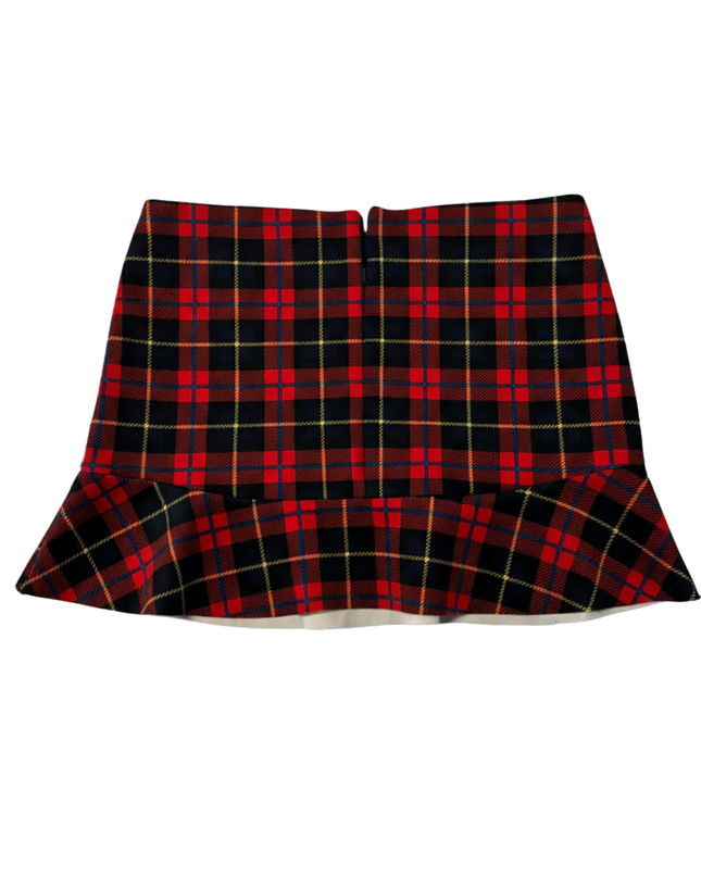 Zara Red Plaid Ruffle Hem Mini Skirt