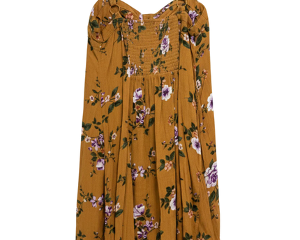 American Eagle Mustard Yellow Floral Button-Front Smocked Dress