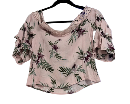 Aéropostale Pink Floral Crochet Cold-Shoulder Blouse