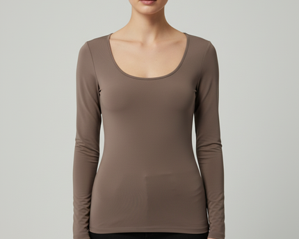 XOXO Brown Scoop Neck Long Sleeve Top