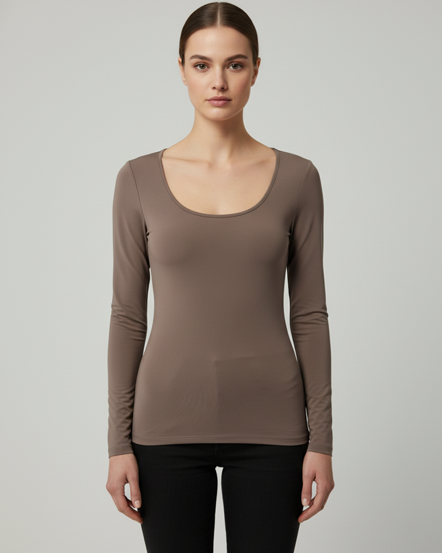 XOXO Brown Scoop Neck Long Sleeve Top