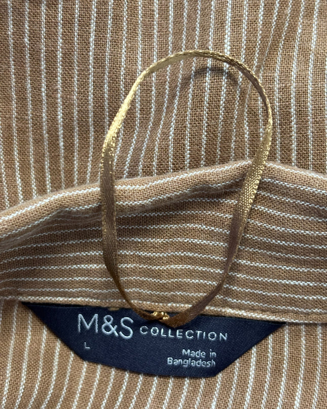 M&S Collection Brown Striped Linen Blend Shirt Dress