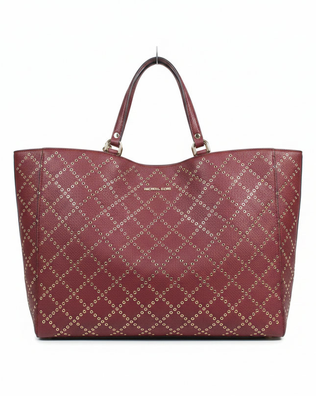 Michael Kors Burgundy Studded Eyelet Grommet Tote Bag
