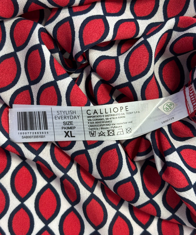 Calliope Red/Black/White Pattern Geometric Sleeveless Blouse