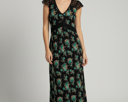Band of Gypsies Black Floral Lace V-Neck Midi Dress