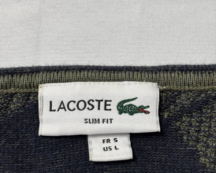 Lacoste Olive/Navy Geometric Pattern Slim Fit Cotton Sweater