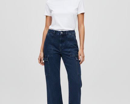 Zara Dark Blue Cargo Style Straight Leg Jeans