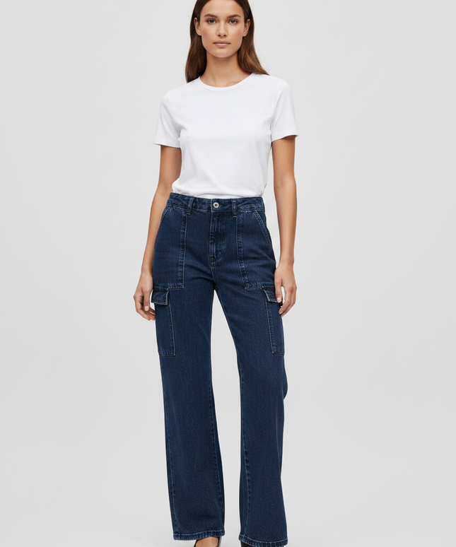Zara Dark Blue Cargo Style Straight Leg Jeans