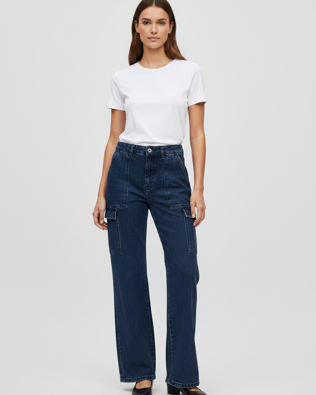 Zara Dark Blue Cargo Style Straight Leg Jeans