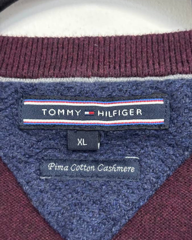 Tommy Hilfiger Maroon V-Neck Pima Cotton Cashmere Sweater