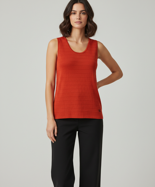 Burberry Orange Ribbed Knit Tank Top