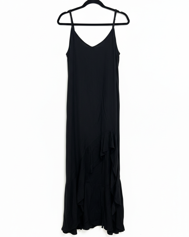 Billabong Black Textured Ruffle Hem Maxi Dress