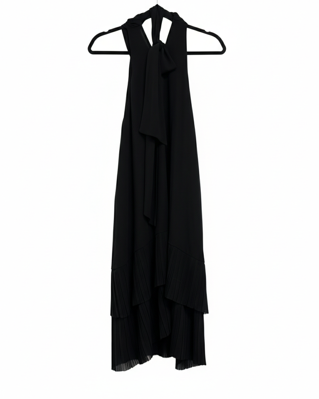 Splash Black Tiered Pleated Hem Halter Dress