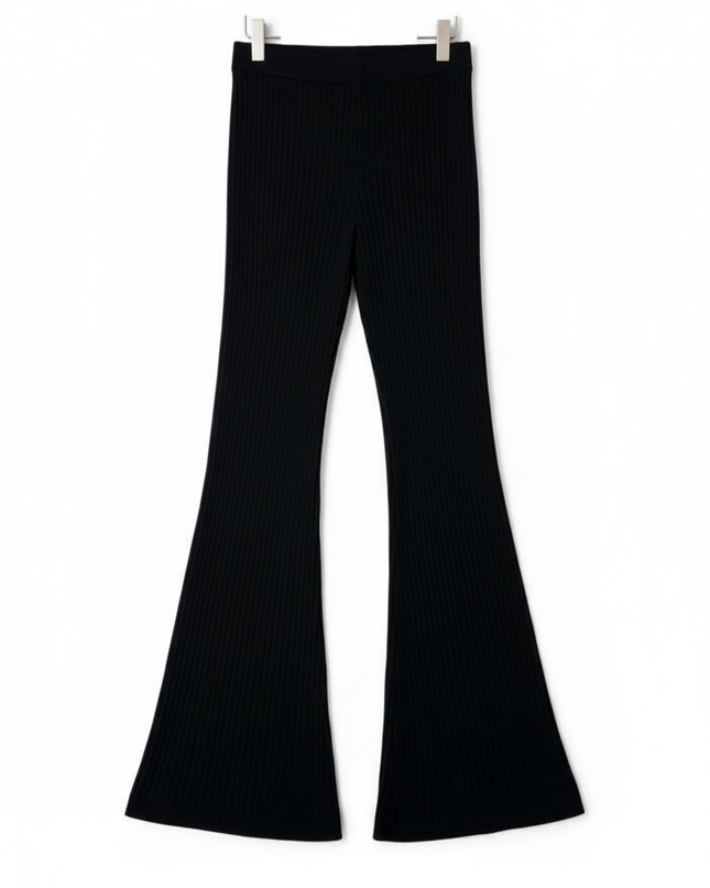 Forever 21 Black Ribbed Knit High-Rise Flare Pants