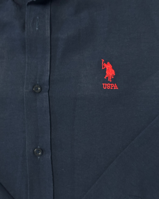 U.S.P.A Navy Blue Slim Fit Long Sleeve Button-Down Shirt