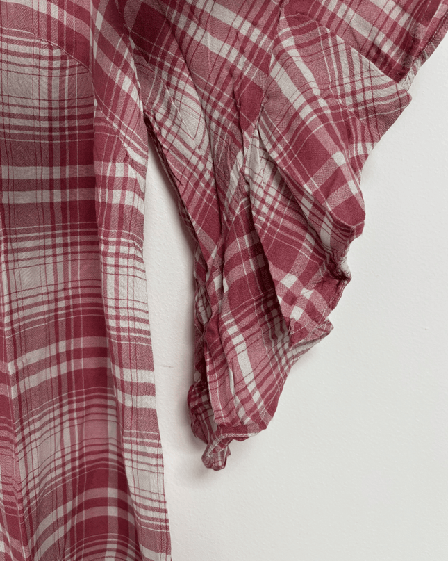Chaps Red & White Plaid Ruffle Sleeve Blouse
