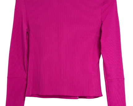 Patch-Stitched Fuchsia Ribbed Long Sleeve Stretch Top