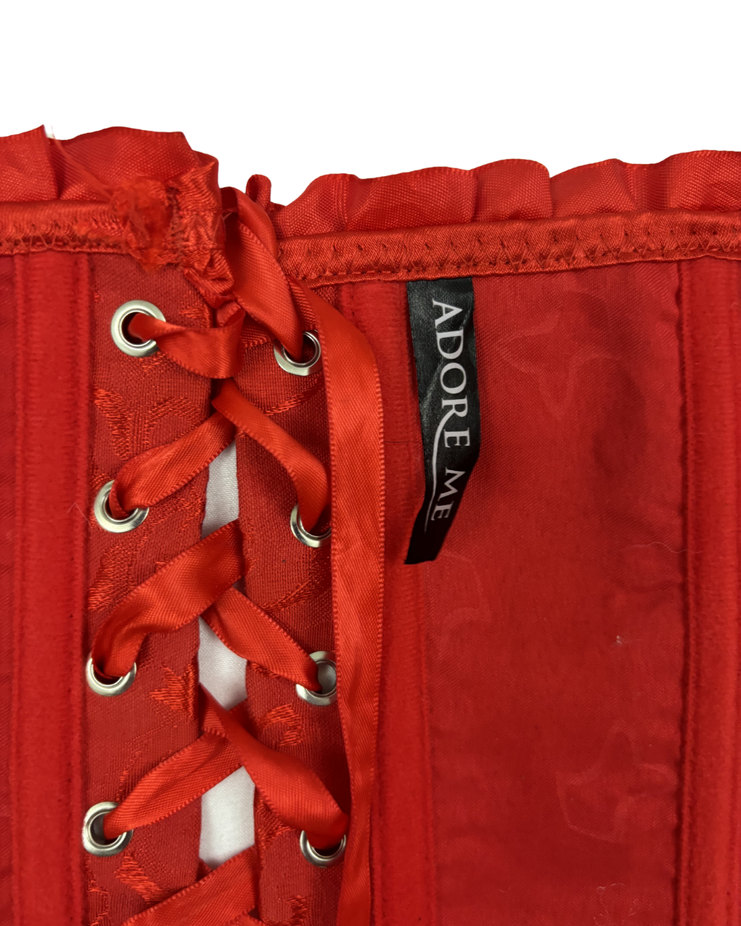 Adore Me Red Satin Jacquard Lace-Up Corset - XS