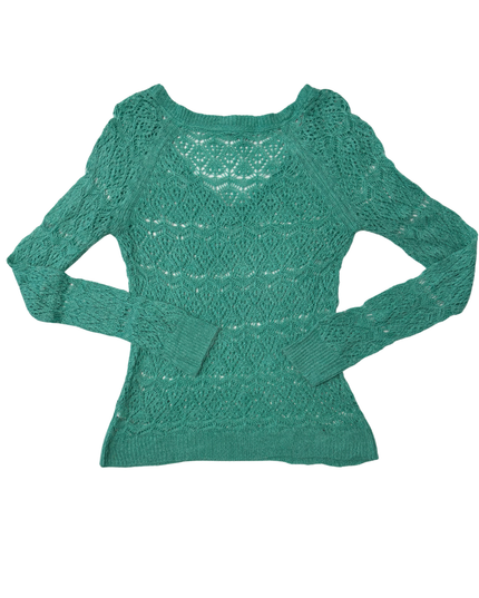 Aéropostale Open Knit Teal Crochet V-Neck Boho Style Top