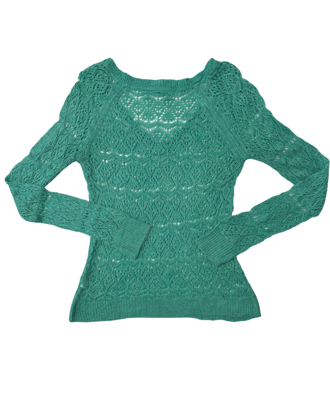 Aéropostale Open Knit Teal Crochet V-Neck Boho Style Top