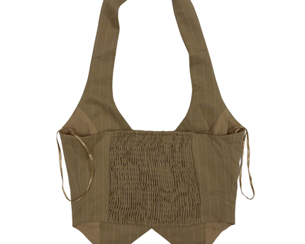 Brown Pinstripe Chic Halter Vest Top - XXS