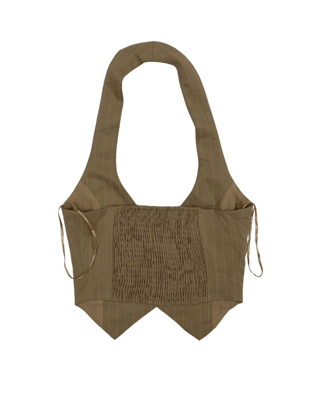 Brown Pinstripe Chic Halter Vest Top - XXS