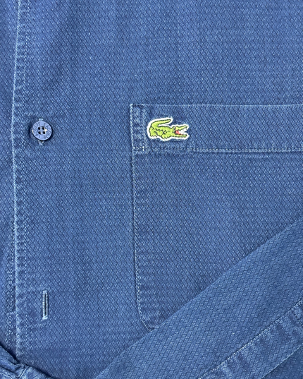 Lacoste Blue Textured Classic Crocodile Logo Regular Fit Shirt