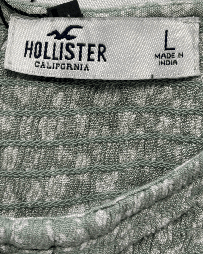 Hollister Smocked Sage Green Floral Peplum Tie-Front Blouse