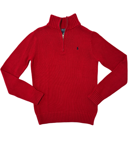 Ralph Lauren Red Quarter-Zip Cotton Mock Neck Sweater