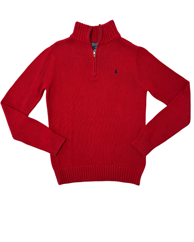 Ralph Lauren Red Quarter-Zip Cotton Mock Neck Sweater