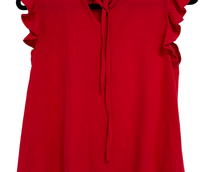 LOFT Outlet Cherry Red Eyelet Yoke Ruffle Sleeve Blouse