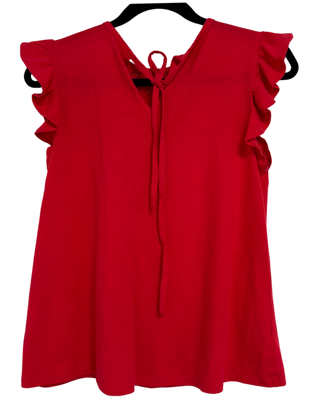 LOFT Outlet Cherry Red Eyelet Yoke Ruffle Sleeve Blouse