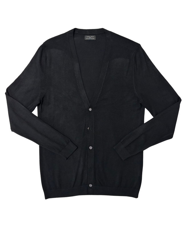 ZARA MAN Basic Black Lightweight Button-Up Cardigan