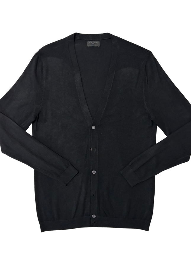 ZARA MAN Basic Black Lightweight Button-Up Cardigan
