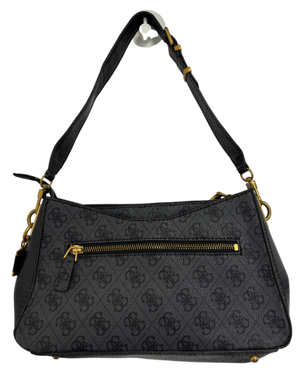 GUESS Black Monogram Gold Padlock Baguette Shoulder Bag