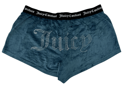 Juicy Couture Teal Velour with Rhinestone Logo Shorts