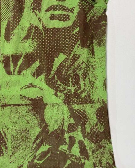 Green & Brown Y2K Sheer Abstract Faces Mesh Long Sleeve Top - S