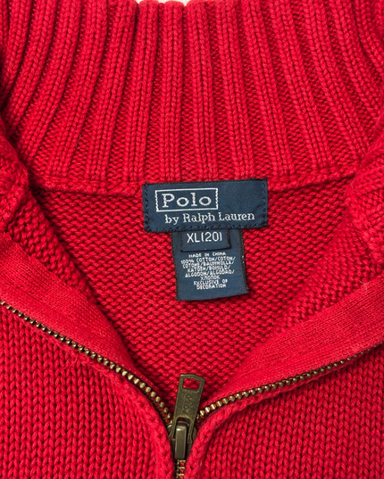 Ralph Lauren Red Quarter-Zip Cotton Mock Neck Sweater