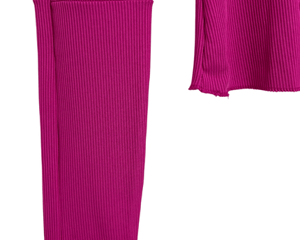 Patch-Stitched Fuchsia Ribbed Long Sleeve Stretch Top