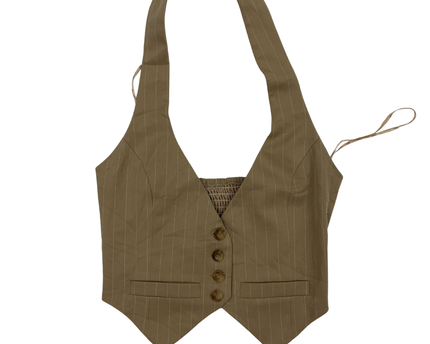 Brown Pinstripe Chic Halter Vest Top - XXS