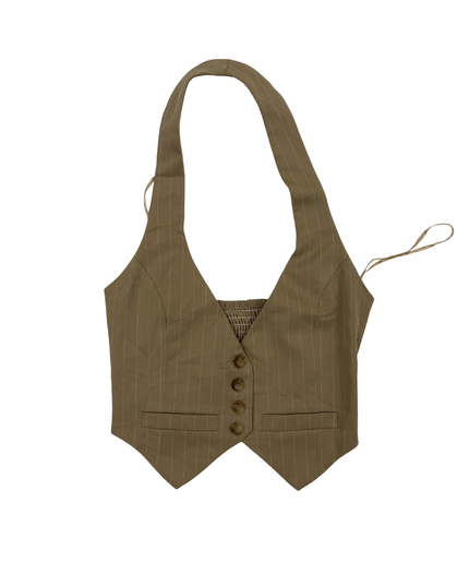 Brown Pinstripe Chic Halter Vest Top - XXS