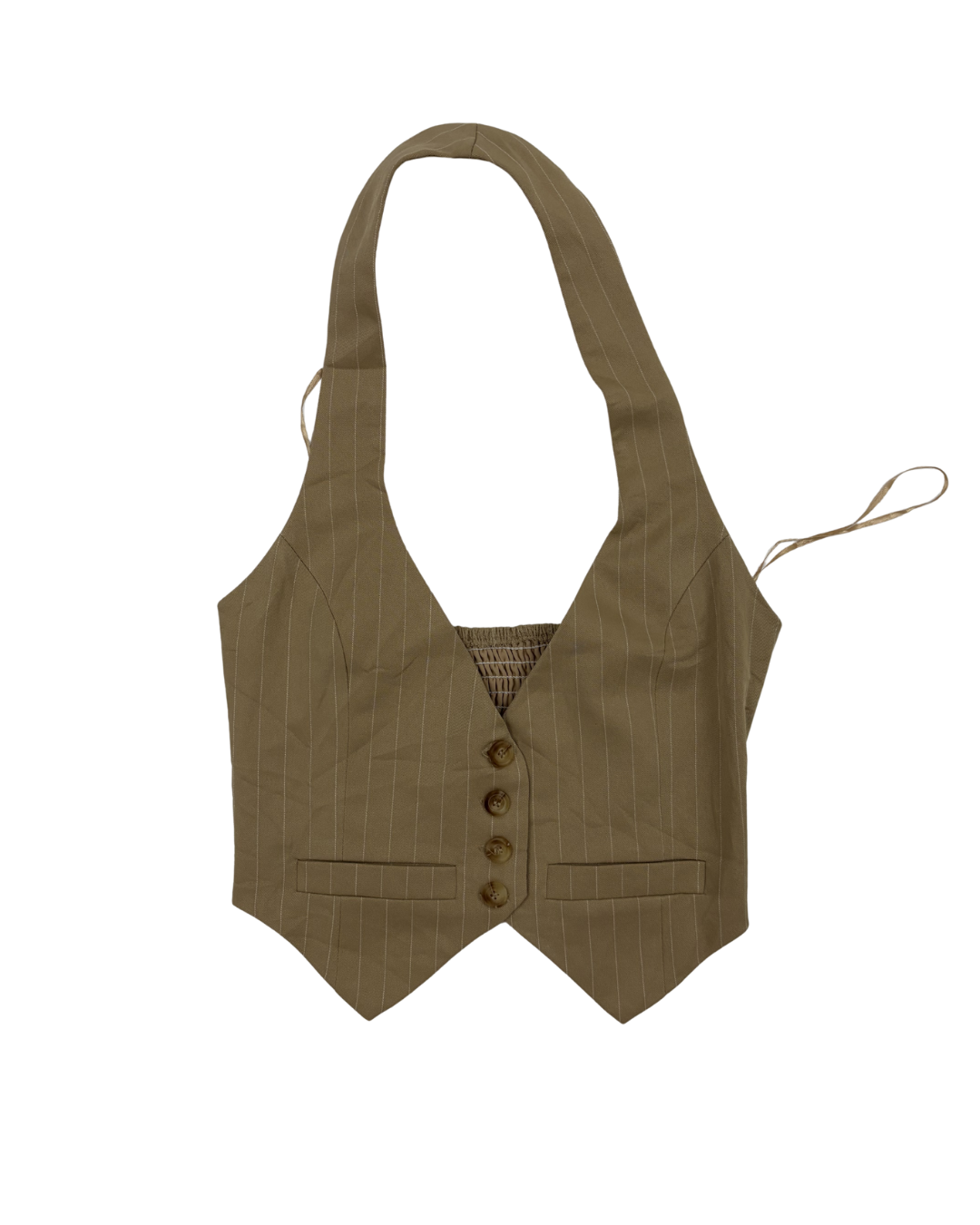 Brown Pinstripe Chic Halter Vest Top - XXS