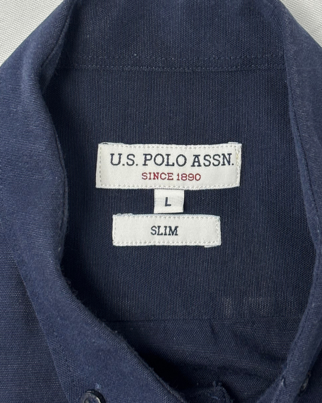 U.S.P.A Navy Blue Slim Fit Long Sleeve Button-Down Shirt